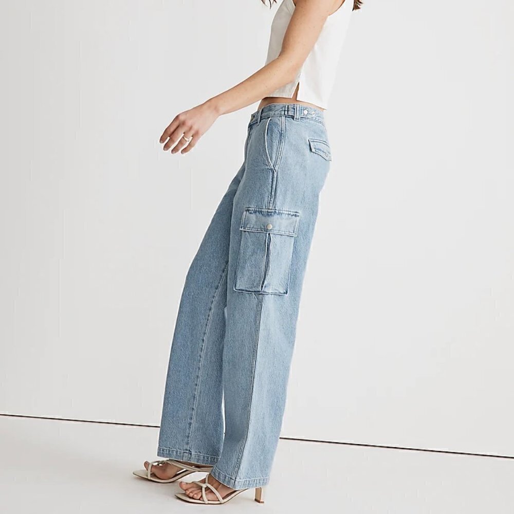 Madewell Low Slung Slouchy Straight Cargo Pocket Jeans Coleman Wash Size 31 NWT - Picture 4 of 13